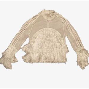 Sheer White Lace Fringe Top
